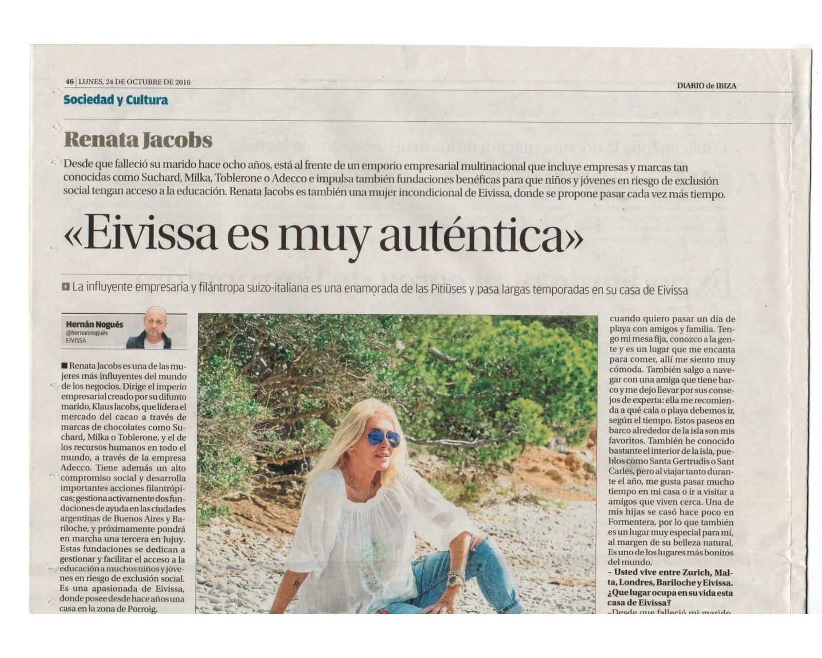 Diario de Ibiza interview with Renata Jacobs by Hernán Nogués
